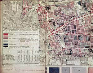 London: Whitechapel-sektion, från en beskrivande karta över East End Poverty, 1887